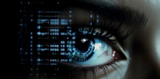 Futuristic digital eye scan showing cybersecurity concept