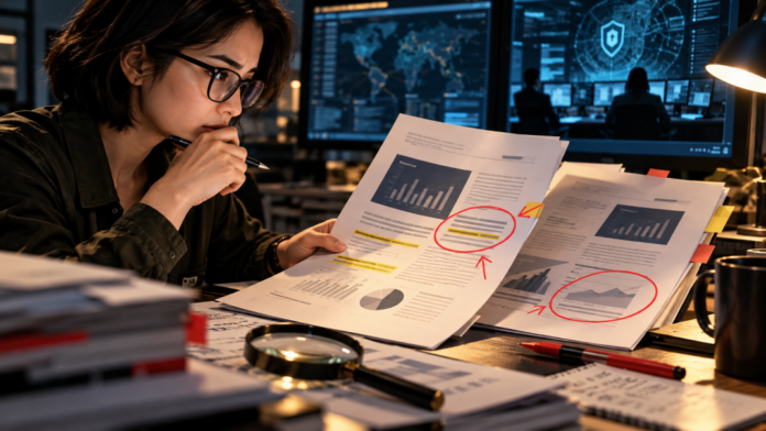 Analyst-Reviewing-Annotated-Research-Reports