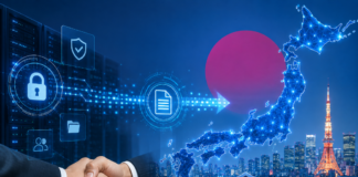 Kiteworks Acquires WAMNET Japan, Expanding Secure Data Exchange Control Plane Into Japan’s Enterprise Market Handshake, security icons, and a digital map