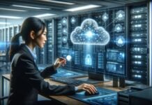 Web Application Security in 2025 – Evolving Threats, Strategies, and Best Practices Businesswoman managing secure cloud data in server room