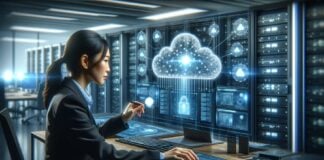 Web Application Security in 2025 – Evolving Threats, Strategies, and Best Practices Businesswoman managing secure cloud data in server room