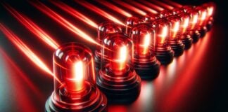 row of red rotating alarm