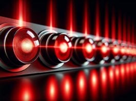 diagonal row of red rotating light