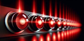 diagonal row of red rotating light