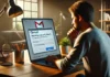 Man facing Gmail phishing security breach alert