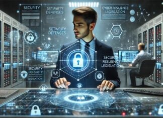 Professional managing cybersecurity in data center