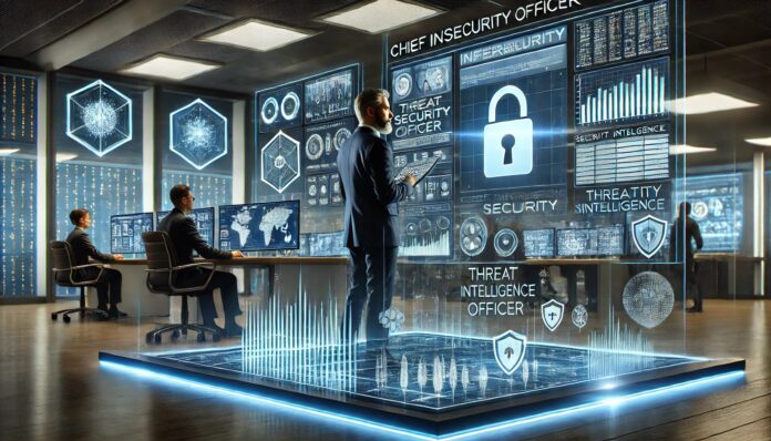 DALL·E 2025-03-01 23.27.14 - A hyper-realistic, well-lit cybersecurity-themed image focusing on a Chief Information Security Officer (CISO) analyzing important cybersecurity metri