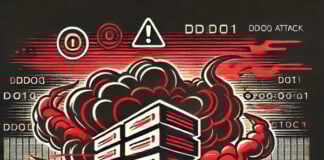 Illustration of DDOS attack on server with cybersecurity