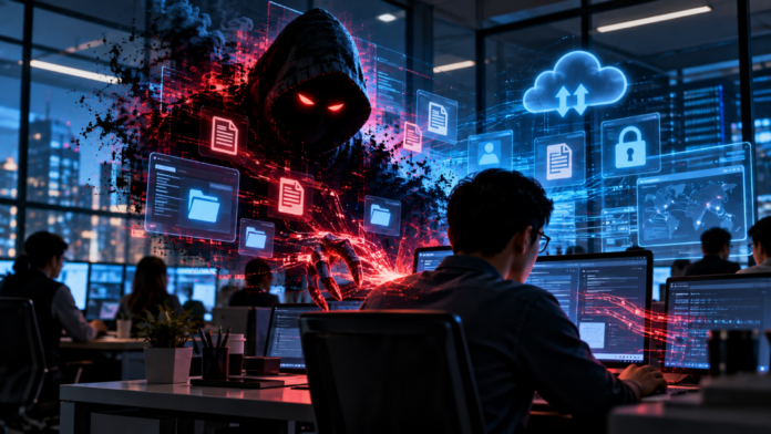 Hooded-AI-Breach-in-the-Night-Office