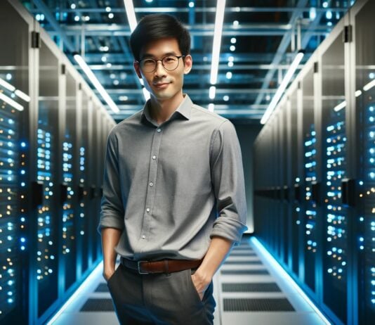 A IT professional Stand between many server