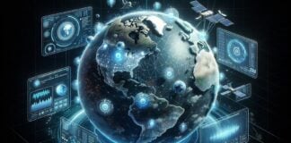 Network surrounded by satellites