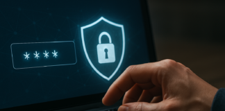 New Study Ranks Platforms By Password Reset Frequency User entering password on laptop with cybersecurity lock