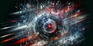 Abstract digital eye surrounded