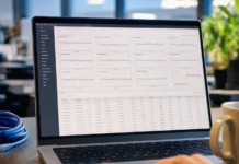 Cloud monitoring console on a laptop showing a sustained spike in outbound network traffic from a compromised AI gateway instance