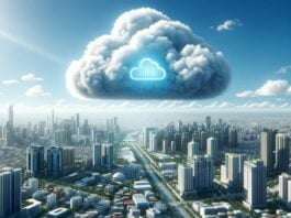 Cloud computing technology over modern smart cityscape