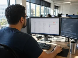Most AI-Related Breaches Skip the Model, IBM’s 2026 Report Finds A cloud security engineer works at a workstation with two monitors in a bright, modern office setting.