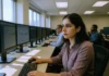 State CISO Confidence Drops From 48% to 22%, NASCIO-Deloitte 2026 Study Finds A woman in a light purple shirt focuses on a computer screen in a bright security operations center, with colleagues nearby.