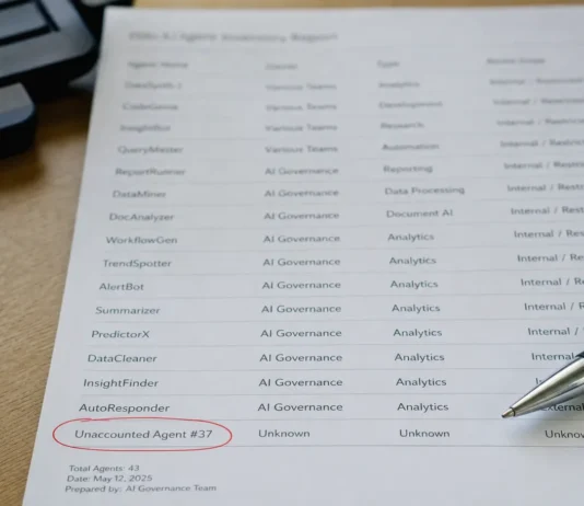 Close-up of a printed report with agent names and access scopes