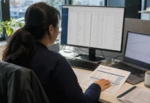 Which Compliance Signals Lead Risk Reduction, and Which Only Lag A person with long hair sits at a desk, reviewing a printed report next to a computer monitor displaying data.