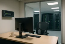Talos: n8n Webhook Abuse Drove 686% Phishing Volume Rise in 14 Months A dimly lit corporate office features a desk with a monitor, chair, and a coffee mug, alongside a glowing network appliance.