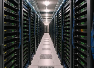 CISA KEV Catalog Adds Seven Exploited Flaws Across AI Stacks and VPNs A long aisle in a brightly lit data center, lined with rows of rack-mounted network appliances and neatly routed cables.