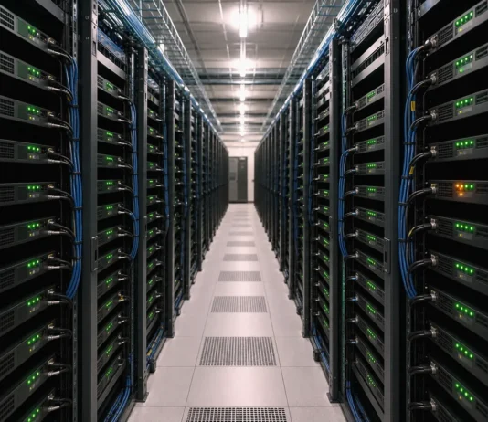 CISA KEV Catalog Adds Seven Exploited Flaws Across AI Stacks and VPNs A long aisle in a brightly lit data center, lined with rows of rack-mounted network appliances and neatly routed cables.