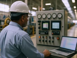 Fortinet OT Cybersecurity Report: 53% of Industrial Orgs Now Under CISO An industrial engineer in a hard hat stands beside a control
