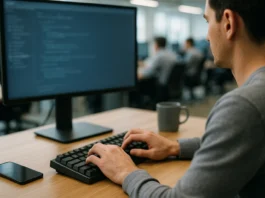 Shadow AI Tools: 80% of Employees Use Them, Only 12% of Companies Govern Them Close-up of a developer's hands on a mechanical keyboard
