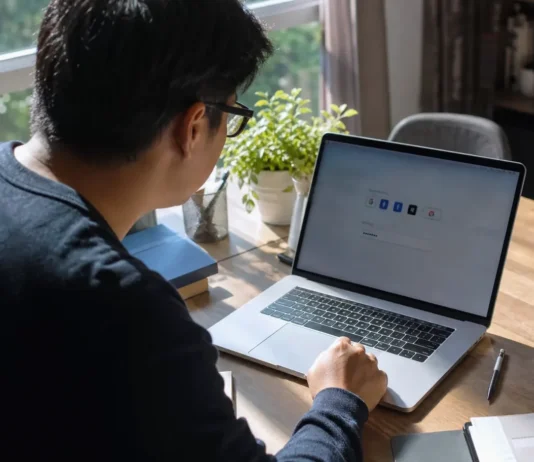 Lenovo Flaw Exposed 5,000 Dropbox Accounts Through Identity Federation A person leans toward a laptop on a wooden desk, with a plant and books nearby, in natural light.