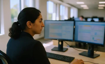 Three incident response metrics that actually predict program maturity A woman sits at a workstation with two monitors displaying