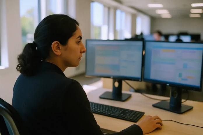 csi-expl20260608ir-featured A woman sits at a workstation with two monitors displaying data, in a bright, modern office setting.