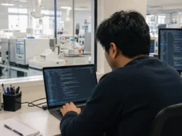 FulcrumSec Spent Two Months in Novo Nordisk Networks Before 1.3TB Theft A software developer leans over a laptop displaying code,