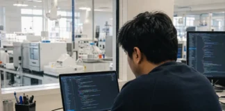 FulcrumSec Spent Two Months in Novo Nordisk Networks Before 1.3TB Theft A software developer leans over a laptop displaying code,