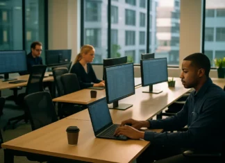 Cybersecurity Skills Gap Is Now the Top CISO Concern, SANS 2026 Workforce Report Finds Half-empty open-plan security operations workspace with three occupied desks.